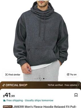 Jmier Men's Charcoal Fleece Hoodie - Relaxed Fit